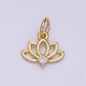 Dainty lotus flower 16k gold filled charm tiny cz yoga/ zen/ meditation symbol jewelry bracelet earring necklace n-977