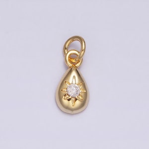 Dainty Star Cubic Drop Charm 12x5mm 16K Gold Filled Cubic Zirconia, Drop Pendant for Necklace Bracelet Earring AC1167