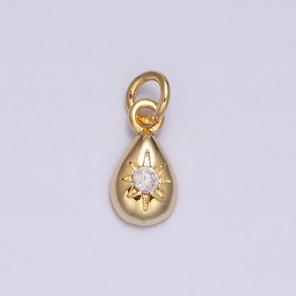 Dainty Star Cubic Drop Charm 12x5mm 16K Gold Filled Cubic Zirconia, Drop Pendant for Necklace Bracelet Earring AC1167