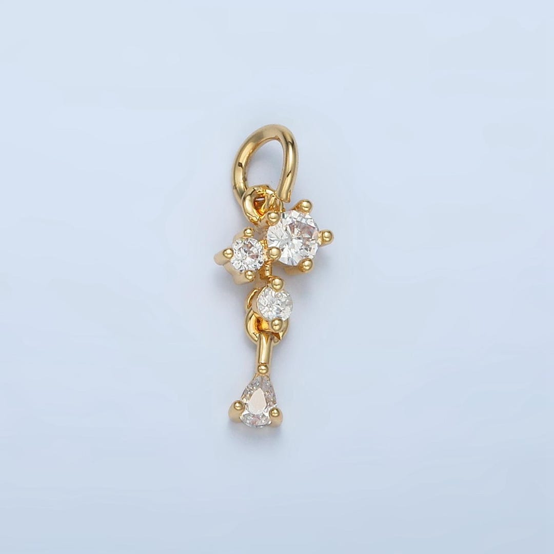 9ct Gold Small Teardrop Clear CZ Pendant Bracelet Charm Girls