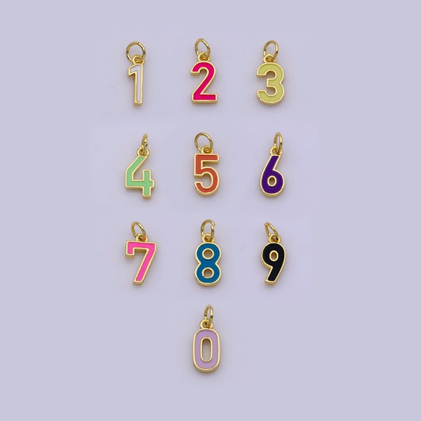 Mini Enamel Number Charm 14k Gold Filled Number Charm Personalized Jewelry Colorful Birthday Lucky Number Age for Necklace Earring Bracelet