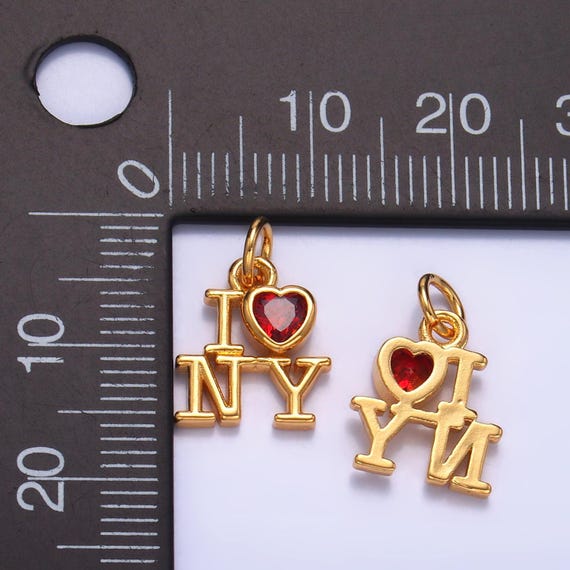 Mini Red Heart Cz Gold New York Charm I Love Ny Minimalist
