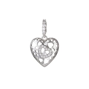 1pc White Gold  Micro Pave CZ Heart Pendant Charm, Link Heart Micro Pave CZ Pendant Charm, White  Pendant, For DIY Jewelry