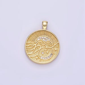 18k gold filled round moon and star charm gold sunshine charm sun ray charm celestial jewelry making supply aa1354