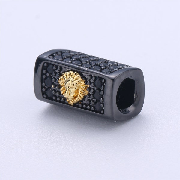 Tiger Bead Cuboid Tube Spacer Bead Metal Pave Black CZ Long Bar Slider Charm for Men Women Jewelry Making Supplies