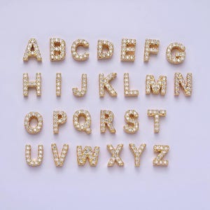Dijes de letras con relleno de oro de 16 k y circonita cúbica, dijes iniciales de circonita cúbica, dijes de pulsera, mini colgantes para collar, dijes de cuentas del alfabeto ad729