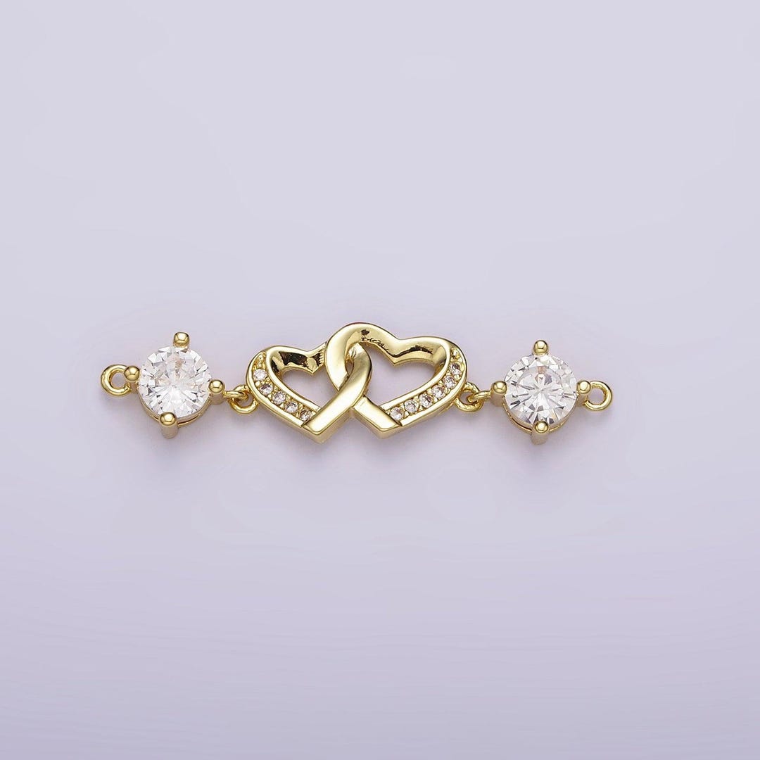 24k Gold Filled Double Heart Micro Paved Clear Cz Infinity Twin Heart ...