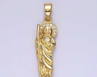 14K Gold Filled 36mm Saint Jude Religious Clear Micro Paved CZ Pendant | N1312