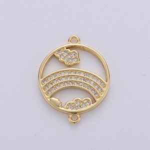 1pc 24k Gold  Micro Pave CZ Rainbow Charm Connector Micro Pave CZ Rainbow Bracelet Connector For Bracelet Necklace Supply