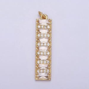 16k gold filled 30mm clear cz baguette lined micro paved band bar charm dangle charm minimalist jewelry | ac1133