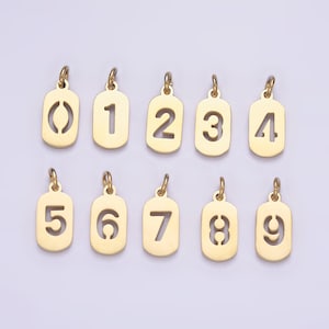 Laser cut gold stainless steel number 0-9 open script mini military tag add-on charm for necklace bracelet lucky number | p591 - p601