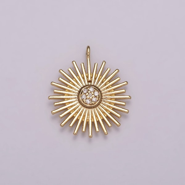 Mini Gold Sun Burst Charm Sun Rays Celestial Charm Sunburst Cz for Necklace Earring Bracelet Component | E-624