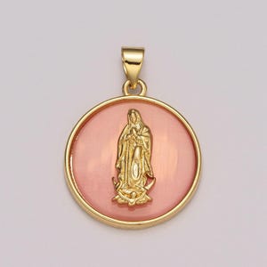 24k gold filled medallion pink virgin mary pendant dainty coin charm pendant for necklace bracelet