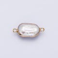 1x freshwater pearl connectors, gold rectangle two loop Mauve Pink charms small natural shell gold edge links p1945