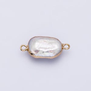 1x freshwater pearl connectors, gold rectangle two loop Mauve Pink charms small natural shell gold edge links p1945