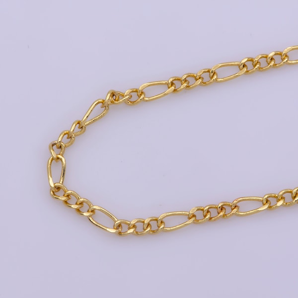1pc 17.7'' Ready to Use Fancy  Gold Figaro Necklace Chain,Layering Figaro Chain Dainty Necklace,Perfect for Pendant CharmNecklace WA-387