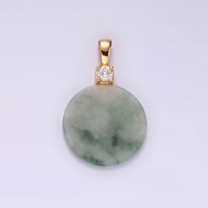 14K Gold Filled Green Jade Round CZ Bail Pendant | N2018