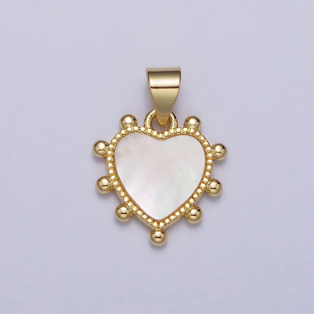 Shell Pearl Beaded Heart Charm in 24k Gold Filled Pendant for Valentine