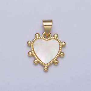 Shell Pearl Beaded Heart Charm in 24k Gold Filled Pendant for Valentine Jewelry Gift Idea Making AA-025