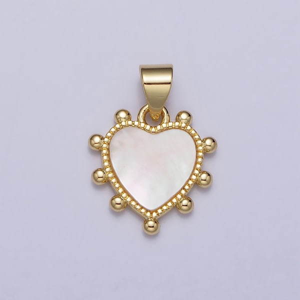 Charme de coeur perlé de perle de coquille en pendentif rempli d'or 24k pour la fabrication d'idée de cadeau de bijoux de Valentine AA-025