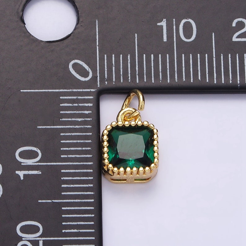 16K Gold Filled 7.5mm Multifaceted Birthstone CZ Square Personalized Charm N1047 N1055 Green