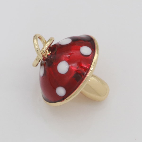 Dainty Gold Filled Magic Mushroom Charm Red Mushroom Pendant Novelty, Fungi Jewelry, Mushroom Gift Funky for Bracelet Necklace Earring M-606