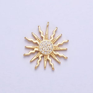 Dainty Gold Sun Burst Charm cz Round SunBurst Medallion Pendant, 18.2x16.3mm, Micro Pave Gold Sun Celestial Jewelry AC685