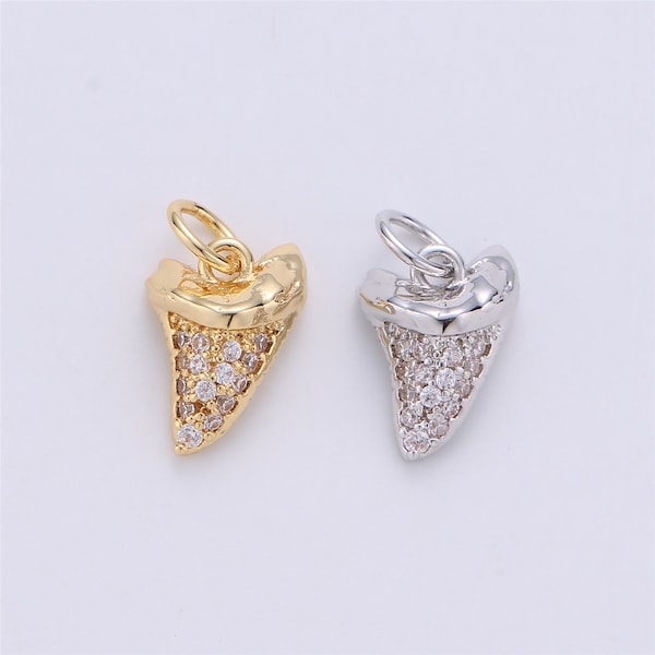 Micro Pave Gold Tiny small shark Tooth Charm for Bracelet Earring Charm Jewelry Making Supply 15x10mm I-280