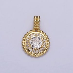 24k gold filled beaded clear round cubic zirconia solitaire cz pendant dangle charm for necklace component | aa023