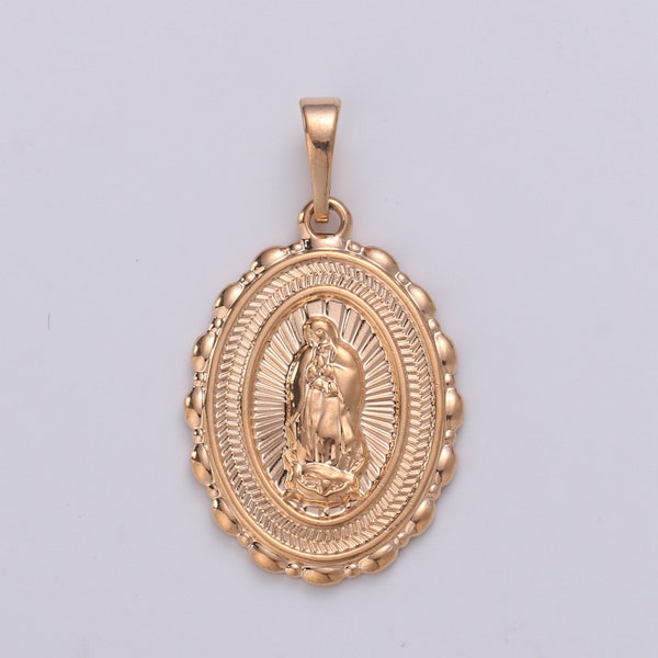 Blessed Virgin Mary 18K gold  Charm Mother Mary Pendant Oval Mother Mary Pendant for Necklace Bracelet Rosary Earring Making, J-108