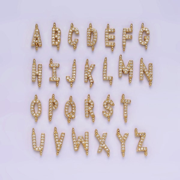 Dainty CZ Sideway Initial Charm Connector Gold Filled Letter Name Necklace Link Connector for Personalized Jewelry Supply Bracelet Necklace