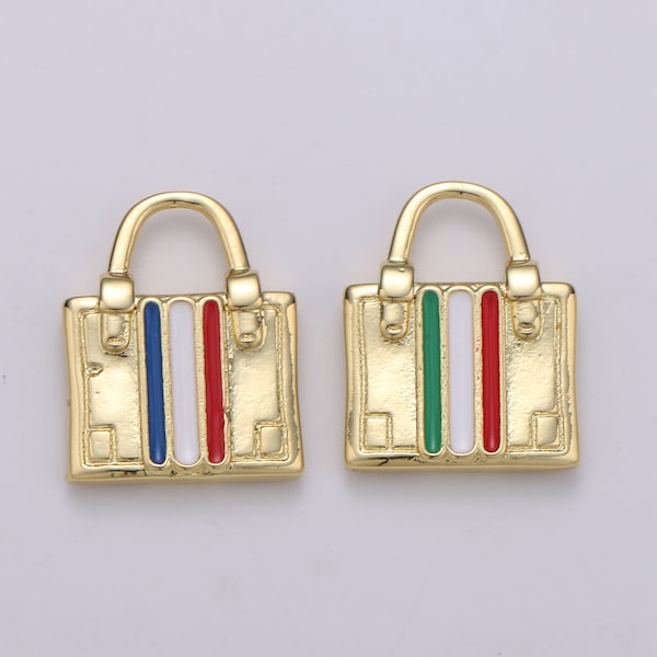 1x 14k Gold  Suitcase Charm, Luggage Charm Dainty Charm, Travel Charm Adventure Designer Inspired France Italy Flag Charm 1860