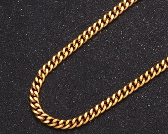 4.5mm Miami Cuban Curb Chain, 19.5 Inch 24K Gold Filled Flat Concave Curb Unfinished Chain For Jewelry Making, WA-1400