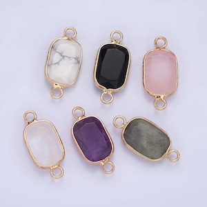 14k gold filled rose quartz, clear quartz, howlite, labradorite, onyx, amethyst oval bezel connector | g005 - g010