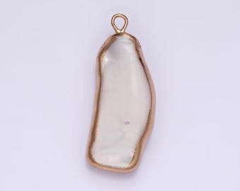 Freshwater pearl charm gold plated freeform long white charms 31 x 11 mm natural shell gold edge pendant p-1617