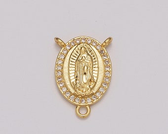 Our Lady of Guadalupe Rosary style SMALL Centerpiece Virgin Mary Medal Symbol Gold Filled Chapelet center Or Jewelry connector