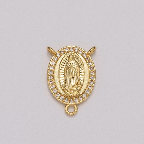 Our Lady of Guadalupe Rosary style SMALL Centerpiece Virgin Mary Medal Symbol Gold Filled Chapelet center Or Jewelry connector