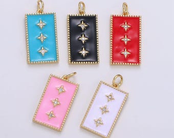 1x gold colorful enamel star charm on tile tag shape pendant, blue black red pink pendant enamel jewelry summer trend e127