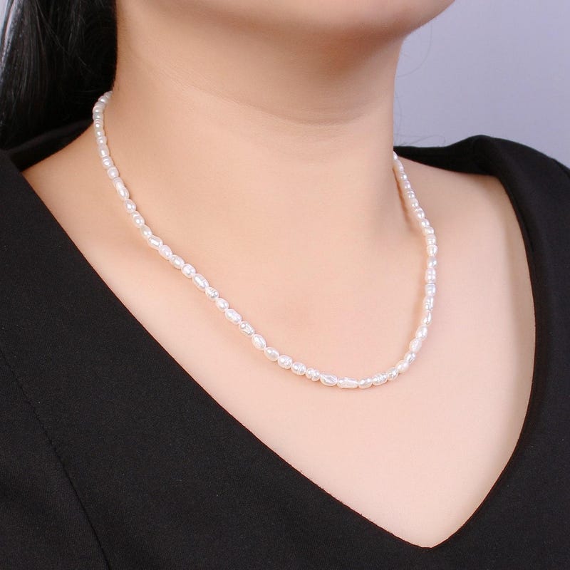 Seed Pearl Drop Necklace w/White Chalcedony Fob main image 1