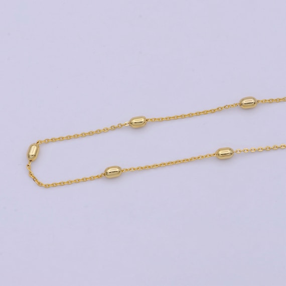 1 mm Satellite necklace, 24k gold plated chain Bead, Dainty gold plated chain, minimalist necklace 17.7 inch chain WA-741
