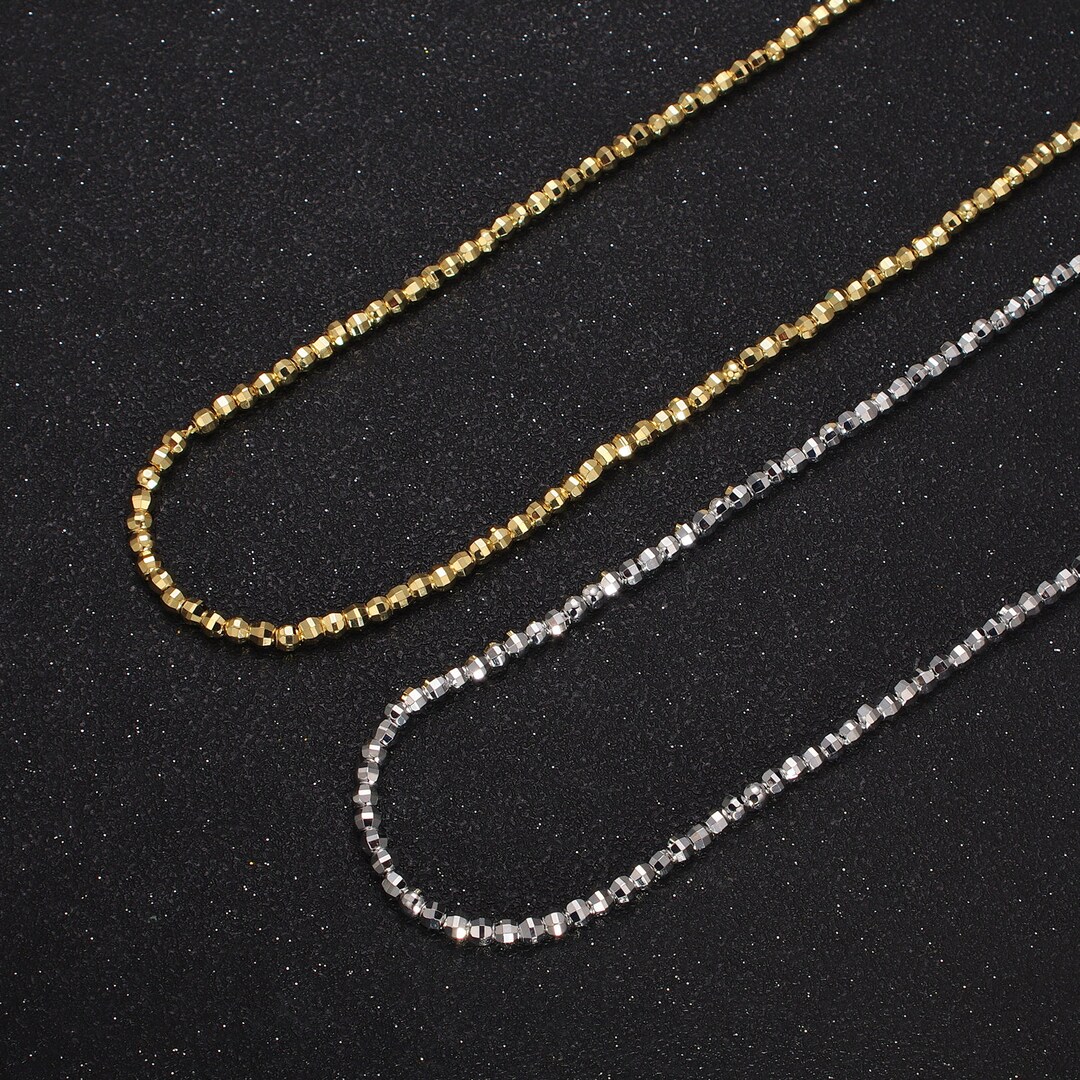 Dainty Gold Faceted Silver Disco Ball Bead Necklace Beaded Etsy