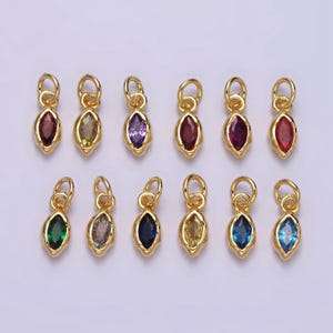 24k gold filled mini oval cz clear stone pendant, add on eye shape charm mini crystal cz birthstone for necklace bracelet supply | ac1378
