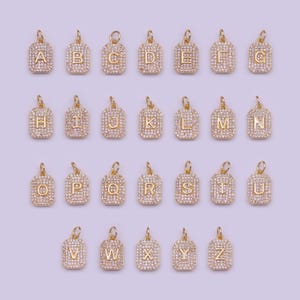 1x colgante de letra inicial con micro pavé de circonita cúbica dorada, dije de mosaico con iniciales del alfabeto, letra de circonita cúbica transparente de la A a la Z para hacer collares, dije personalizado adicional