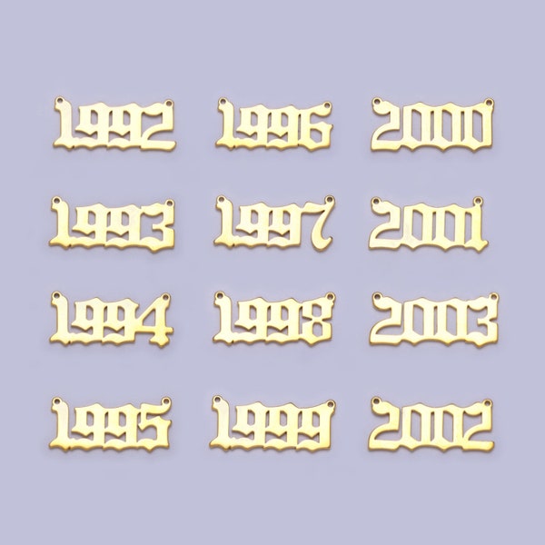 Gold Filled Birth Year Number Charm Connector Anniversaire Old English Number Link Connector pour collier personnalisé Bracelet Composant Y690