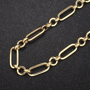 24K Gold Filled Elongated Unique Paperclip Chain by Yard, Rolo Cable Link Thick 5-7mm, Wholesale Bulk Roll Chain For Jewelry Making, 641