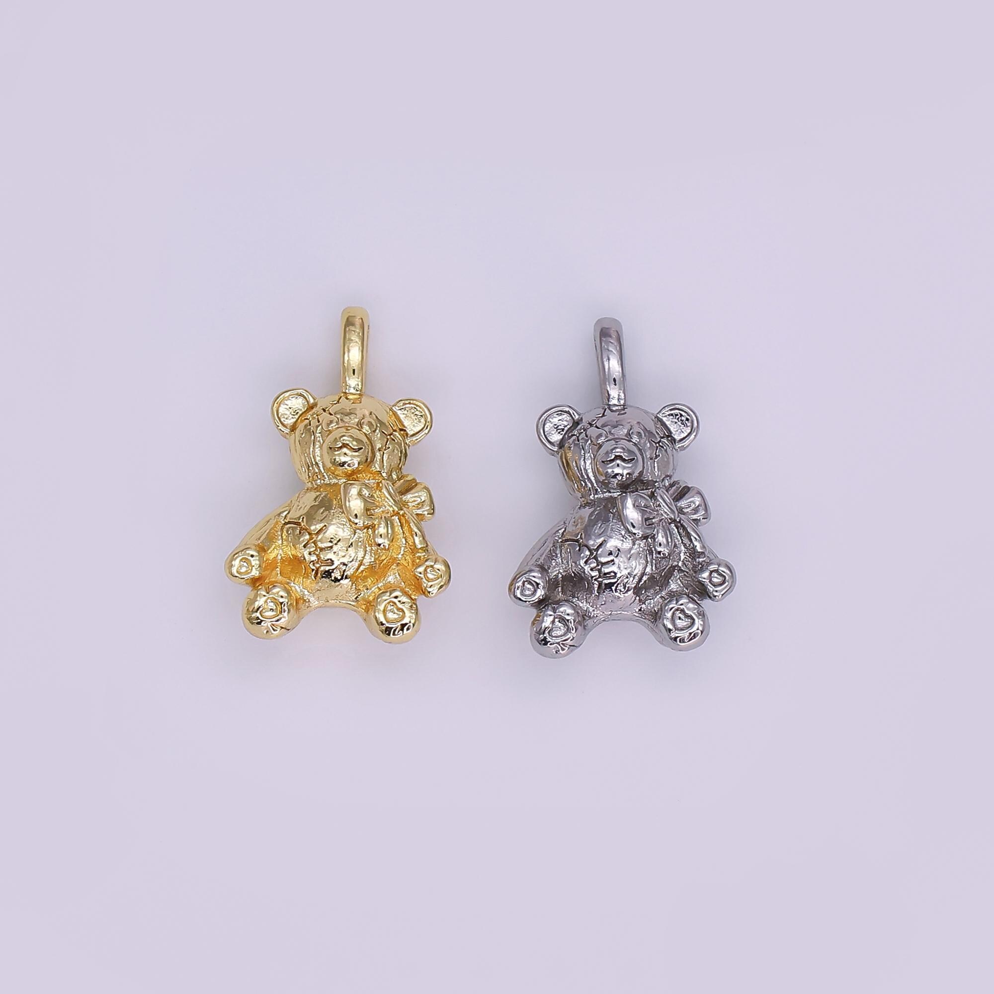 24k Gold Filled Teddy Bear Pendant Kids Stuff Animal Add-on Charm in ...