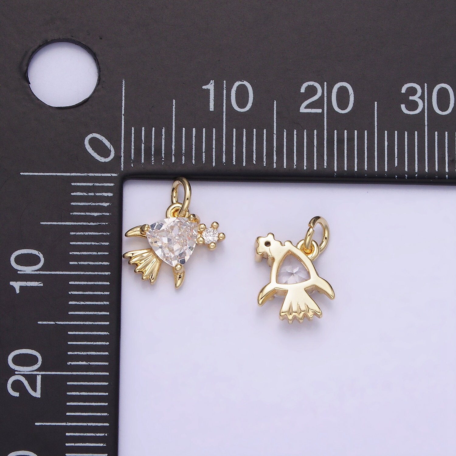コアナニ チャーム 14K Gold Filled Clear CZ Fish Sea Animal Mini Charm | AG-741