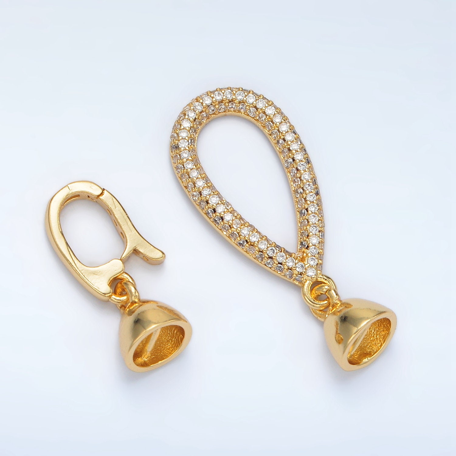 Gold Filled Open Teardrop Fold Over Clasps CZ Paved Connector
