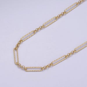 24k gold filled sunburst paper clip chain, paperclip width 3mm chain with rolo link, wholesale bulk roll chain for jewelry making, 655