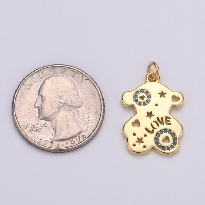 14k Gold Filled Bear Pendant,Love Pendant Love Charm Friendship Charm Panda Charm Blue Cubic paved Earing DIY Teddy Bear Charm